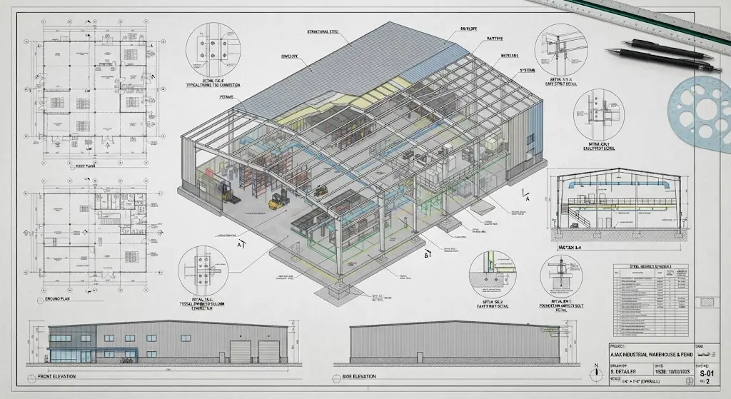 Warehouse & PEMB Steel Detailing industrial