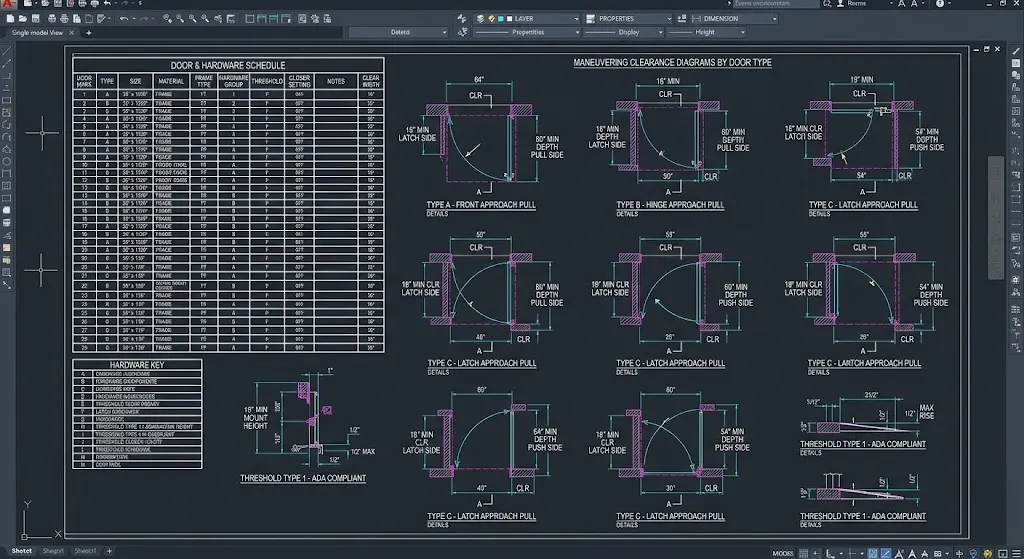 Door And Hardware Schedule With Clearance Diagrams