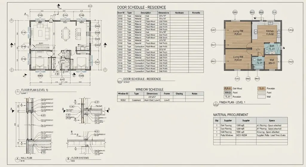 Door & Window Schedules, Finish Plans