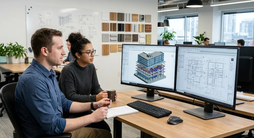 Professional BIM specialists working on 3D Revit building models and MEP coordination Professional BIM specialists working on 3D Revit building models and MEP coordination