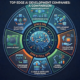 A circular diagram highlighting the 8 key layers of Edge AI development, centered around a glowing neural brain concept.